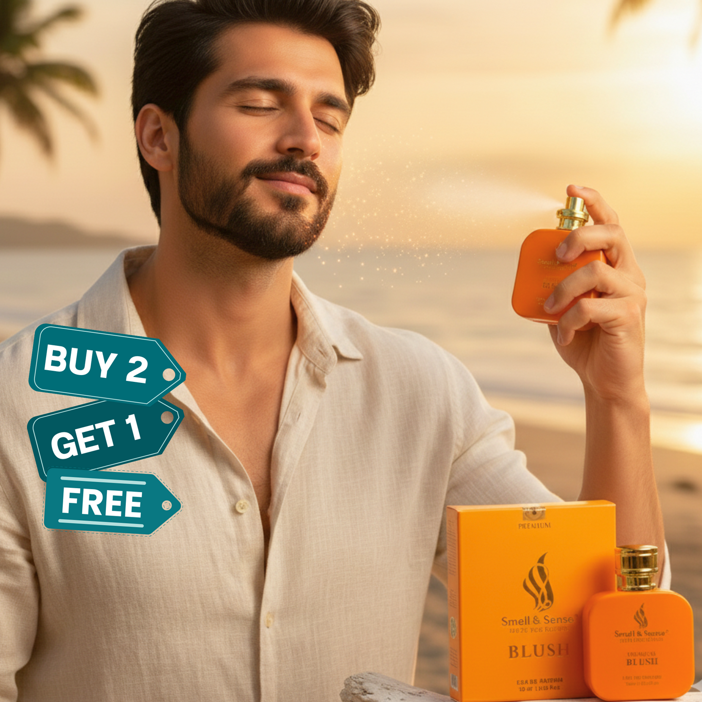 "Blush unisex fragrance by Smell & Sense – light fruity scent with white peony, sage,
and musk, perfect for sensitive skin.