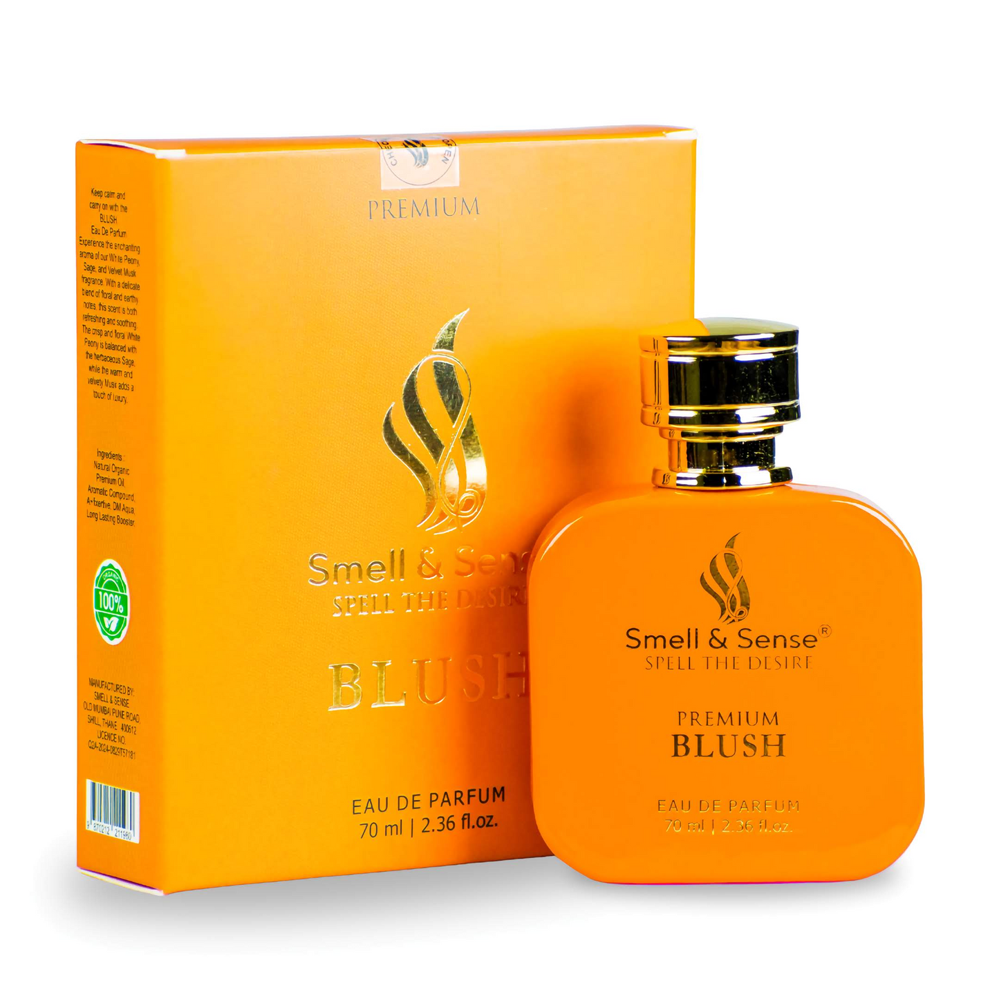 "Blush unisex fragrance by Smell & Sense – light fruity scent with white peony, sage,
and musk, perfect for sensitive skin.