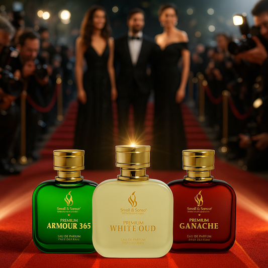 Smell & Sense Men’s Perfume Trio Set featuring White Oud, Armour 365, and Ganache in premium packaging – best gift for men 2025.