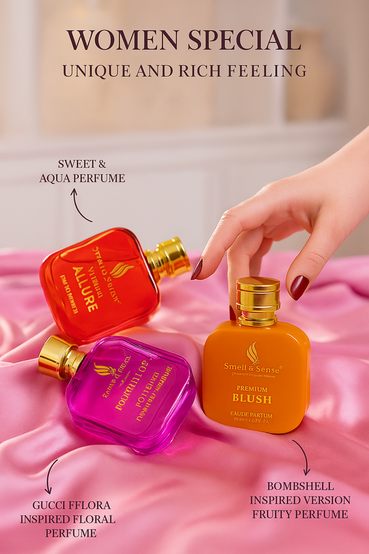 Smell & Sense Allure perfume bottle with box - sweet and aquatic fragrance for women, premium long-lasting scent in red design