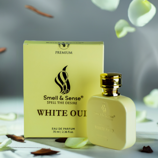 White Oud Perfume by Smell &amp; Sense: A unisex floral-woody fragrance with oud and rose notes.