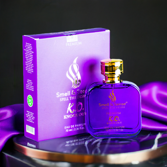 K.O. perfume by Smell & Sense in a luxurious purple bottle for unisex use