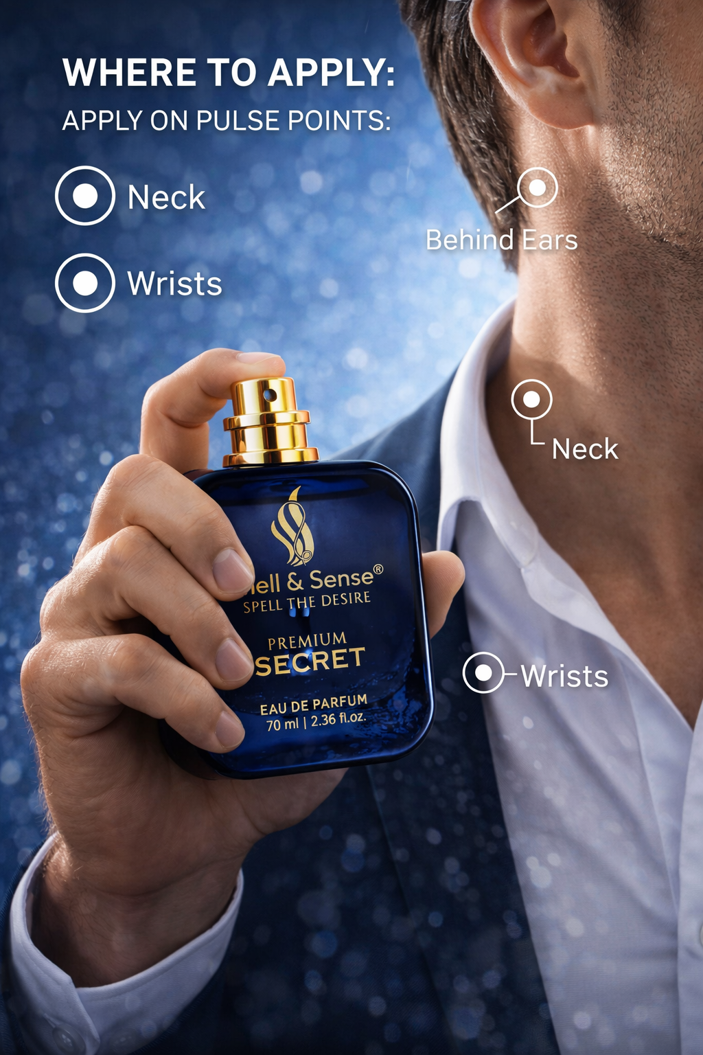Where to apply perfume on pulse points – guide using Smell & Sense Secret long lasting men perfume for better fragrance performance