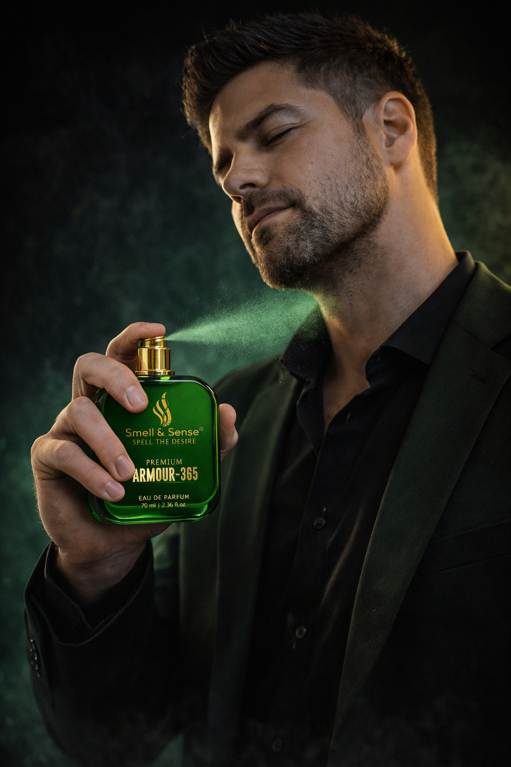 Man applying Armour 365 perfume fresh citrus woody fragrance long lasting daily wear men perfume