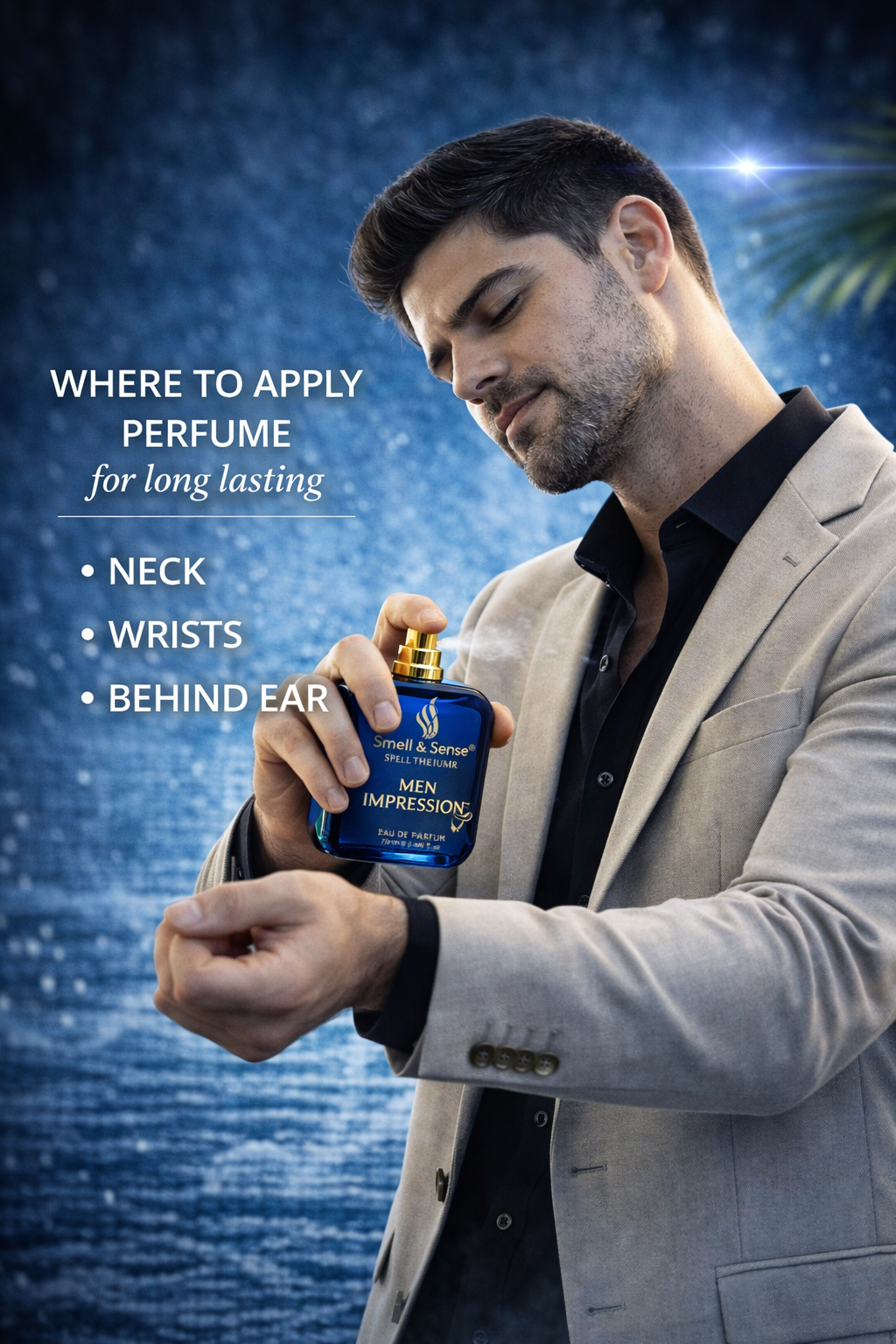 How to apply perfume for long lasting fragrance neck wrists behind ears Men Impression perfume guide