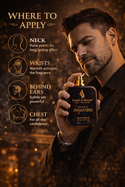 How to apply perfume for long lasting fragrance neck wrists behind ears men perfume guide Smell & Sense Signature