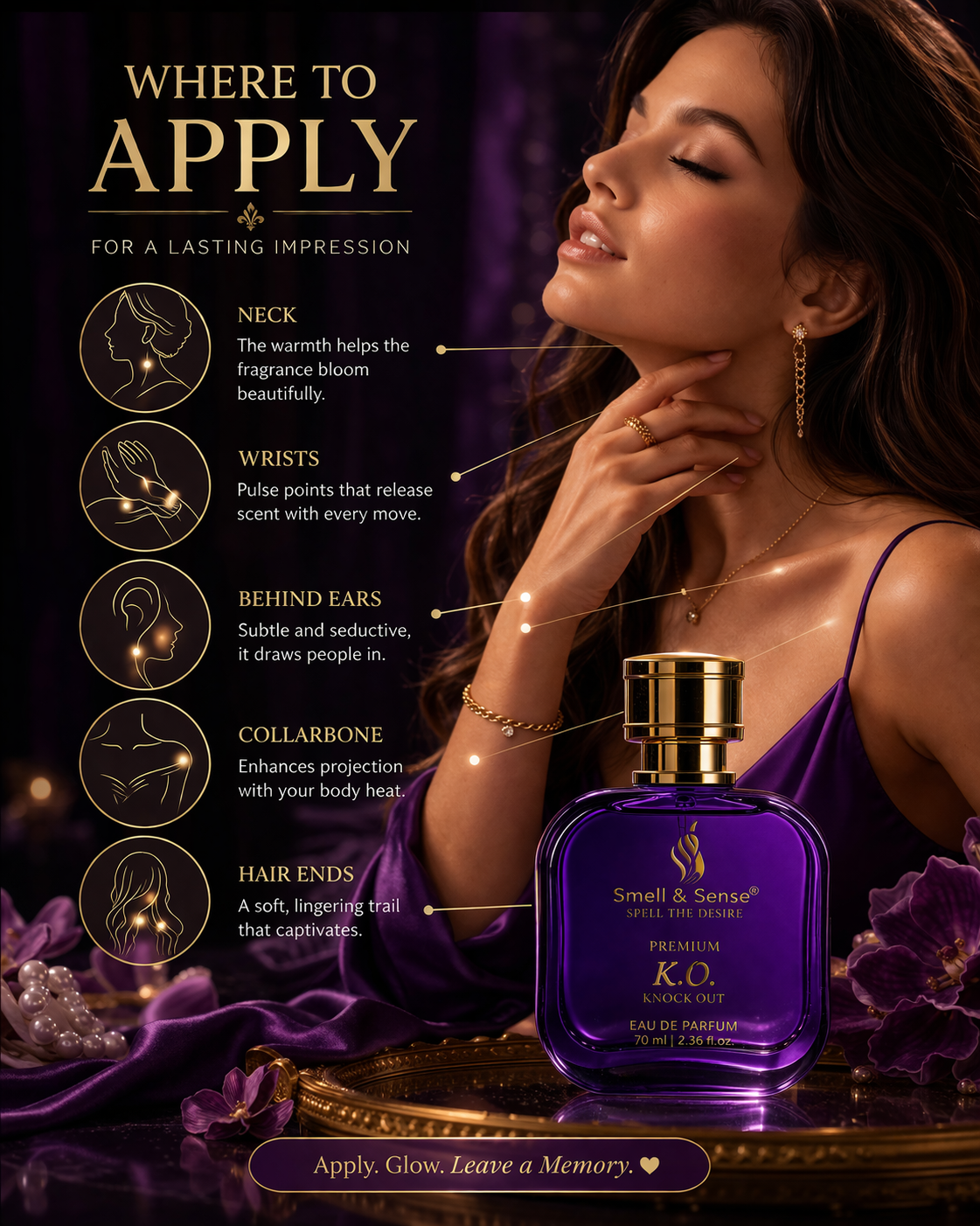 How to apply perfume for long lasting fragrance women neck wrists behind ears K.O perfume guide