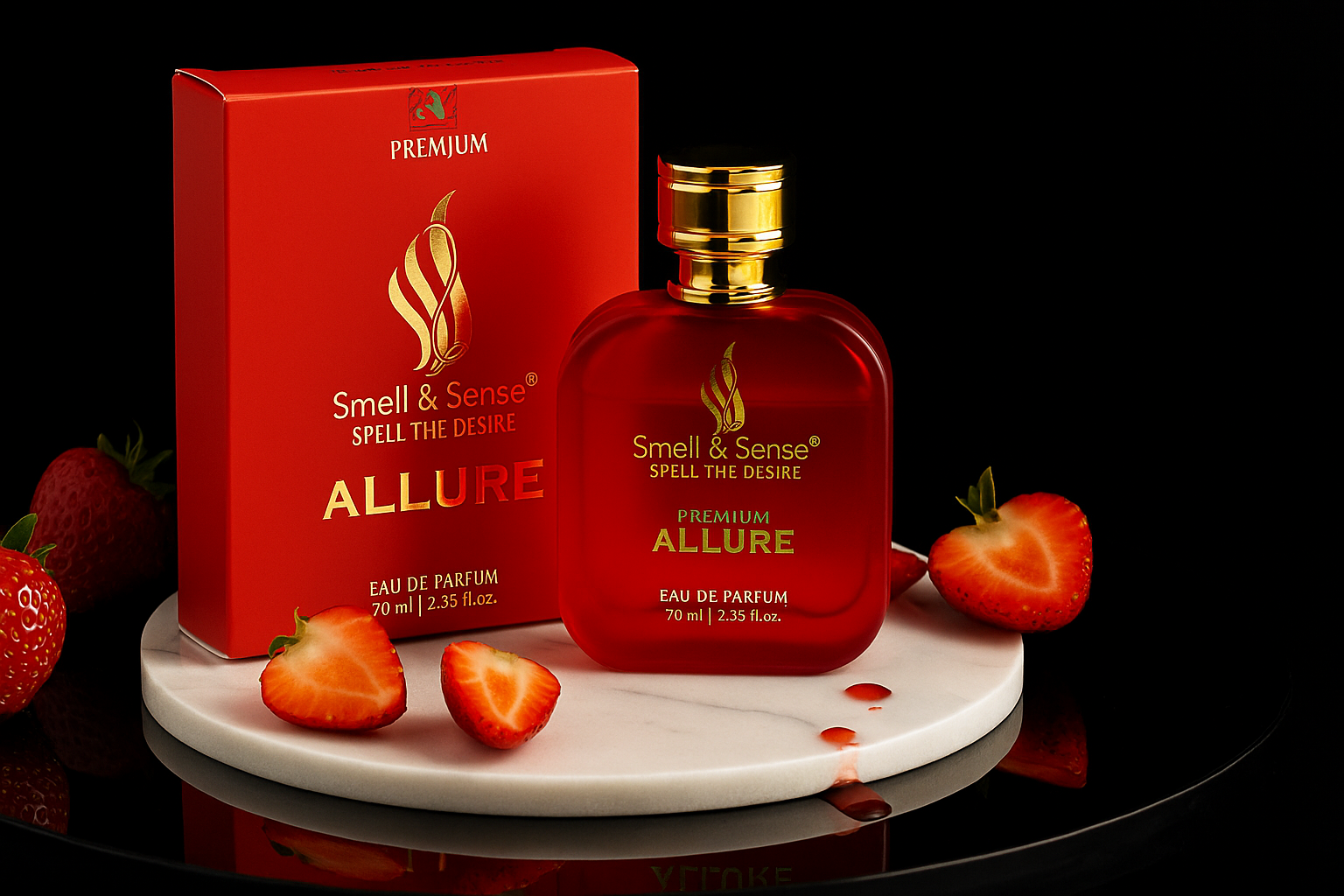 Smell & Sense Allure perfume – sweet & aquatic fragrance with strawberry-like aroma, long lasting unisex perfume inspired by East Land, perfect for men and women