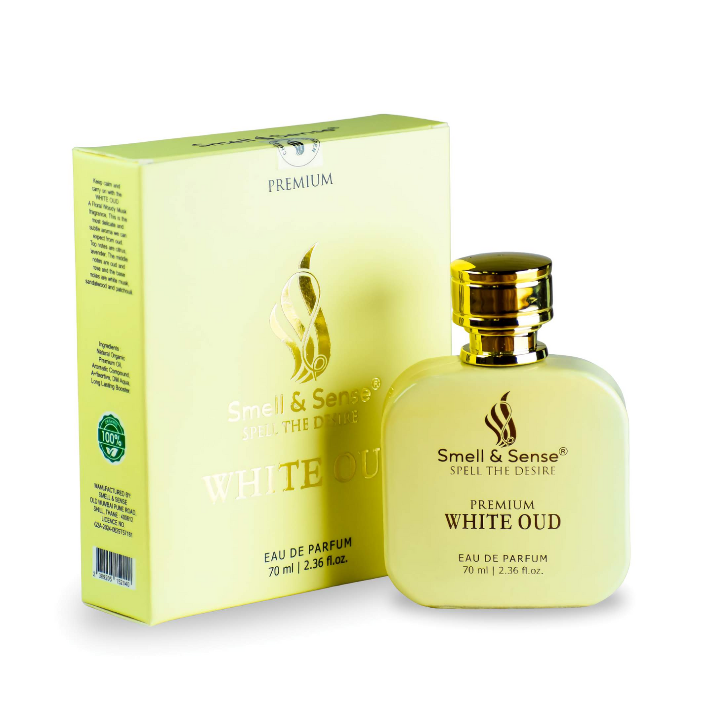 "White Oud by Smell & Sense – a luxurious floral oud fragrance with notes of rose, 
oud, and white musk, perfect for special occasions.