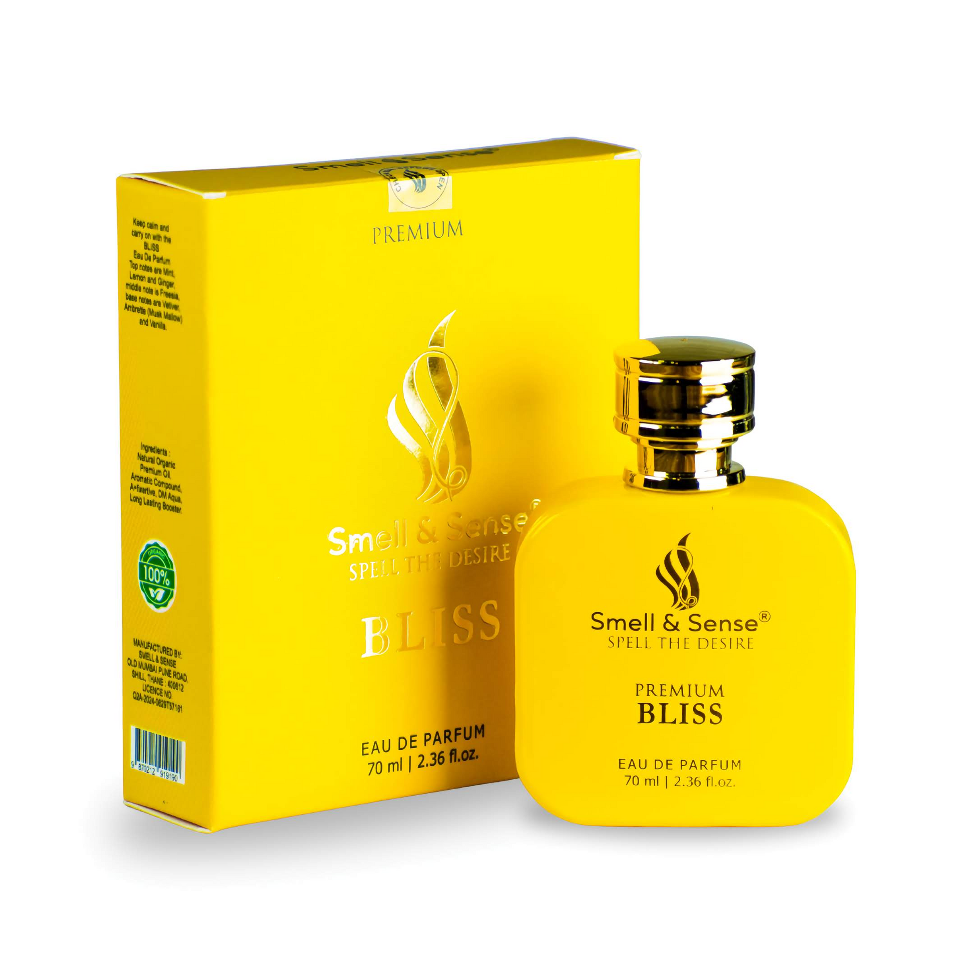 Bliss unisex fragrance by Smell & Sense – smooth and light premium scent with 
mint, lemon, and vanilla notes