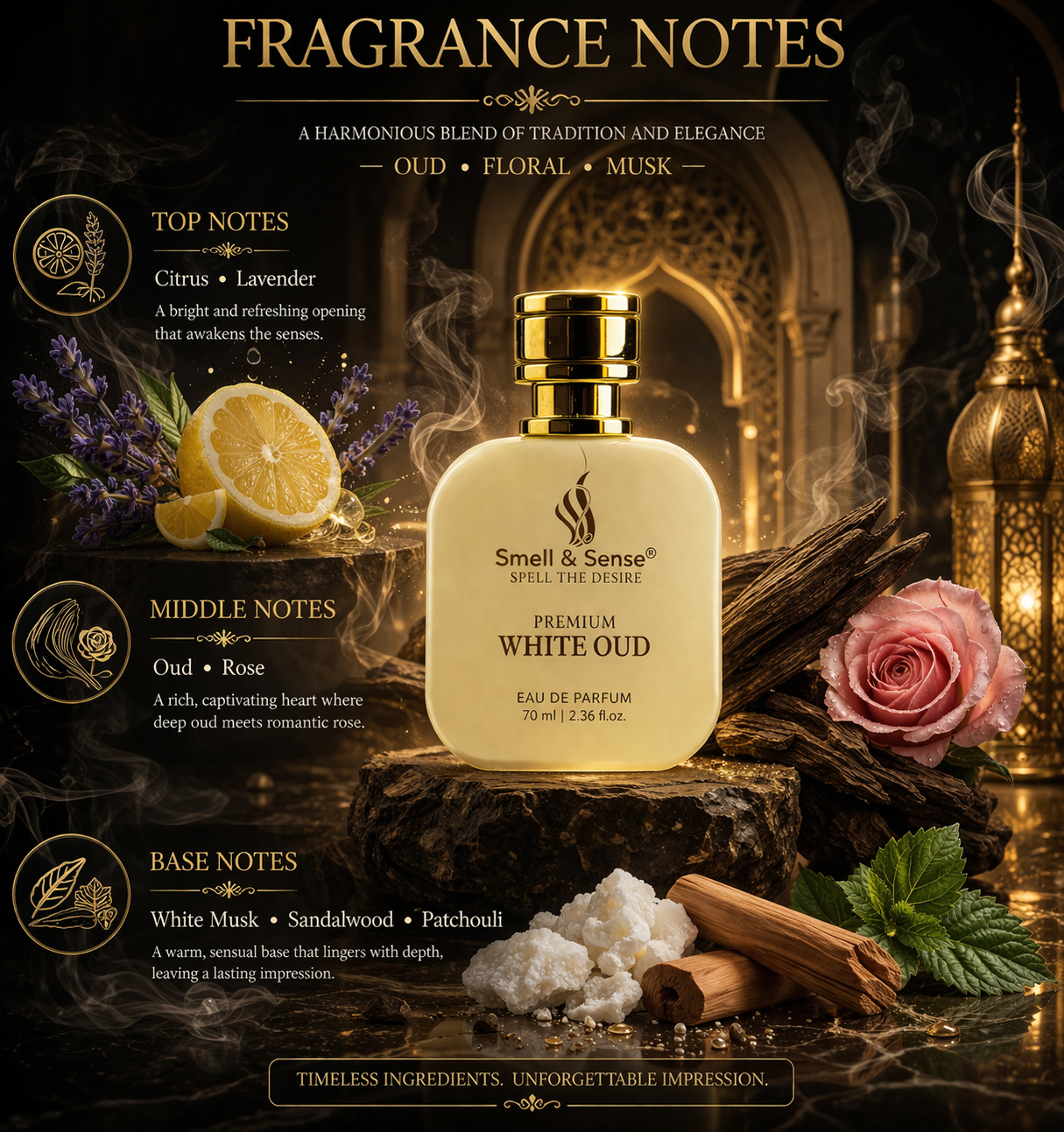 Luxury White Oud perfume by Smell & Sense perfect for wedding festive and special occasions royal fragrance